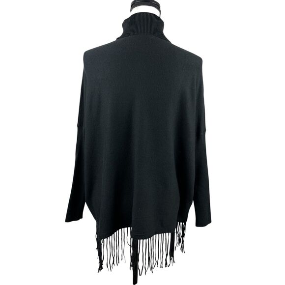Cyrus Women's Knit Turtleneck Sweater Small Black Fringe Hem Boxy Oversized Top - Picture 6 of 11